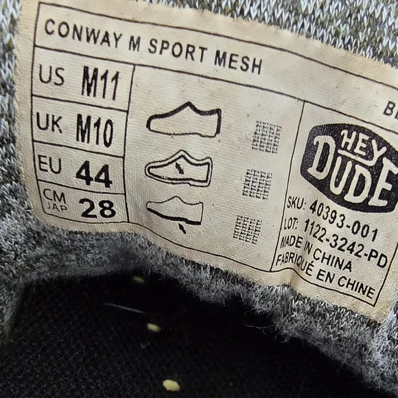 Hey Dude Conway Sport Mesh Slip On Sneakers White Black Speckles Mens Size 11 - Picture 11 of 11